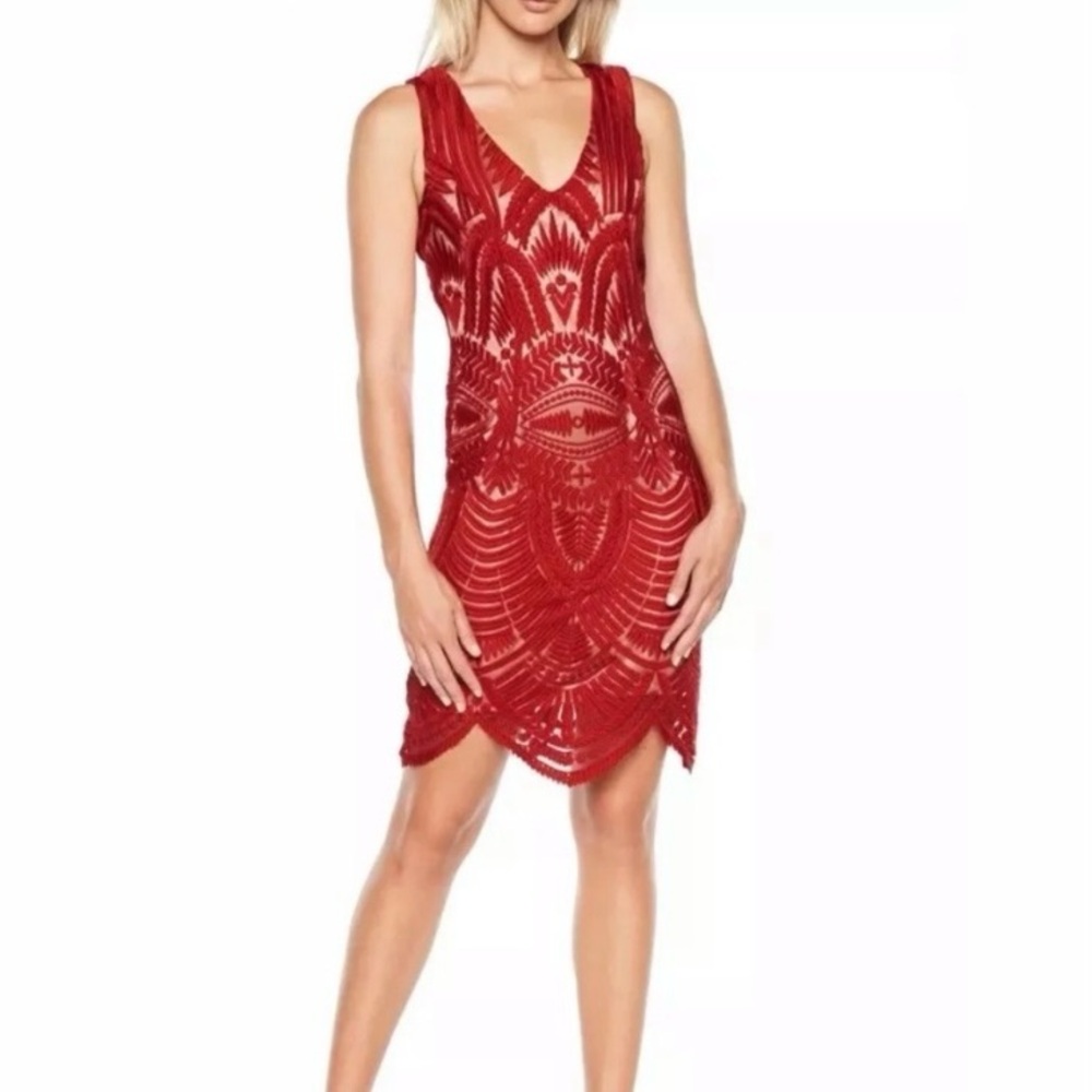 BARDOT Red Embroidered Lace Sleeveless Dress XS 4